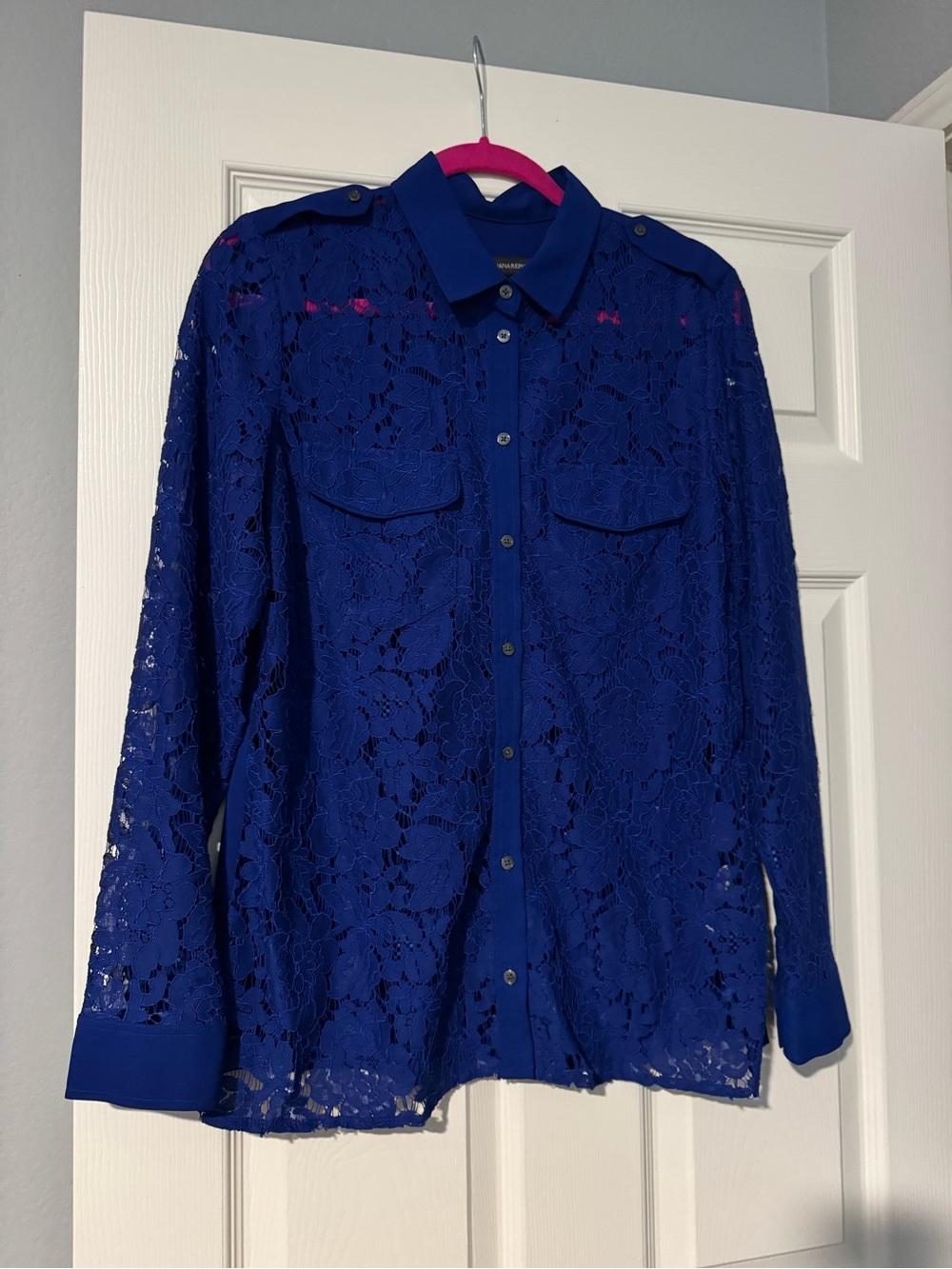 Banana Republic Blue Lace Button-Up Top with Blue Trim